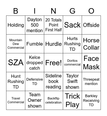 Super Bowl Bingo Card