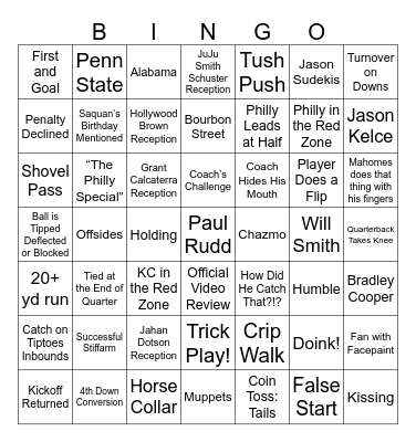 Super Bowl LIX Bingo Card