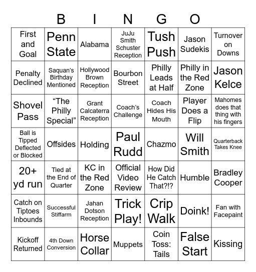 Super Bowl LIX Bingo Card