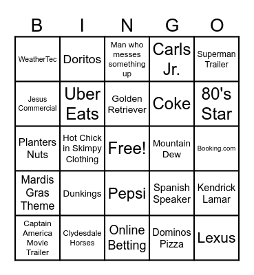 Superbowl Bingo Card