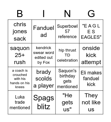 Superbowl 59 Bingo Card