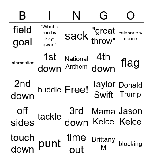 SUPERBOWL BINGO Card