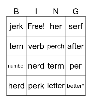 -ER Bingo Card
