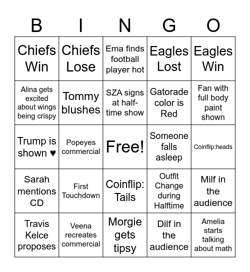 SUPERBOWL 2025 Bingo Card