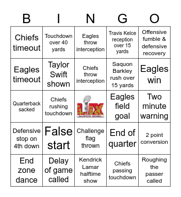 Super Bowl 2025 Bingo Card