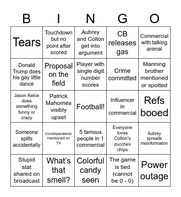Super Bowl 2025 Bingo Card