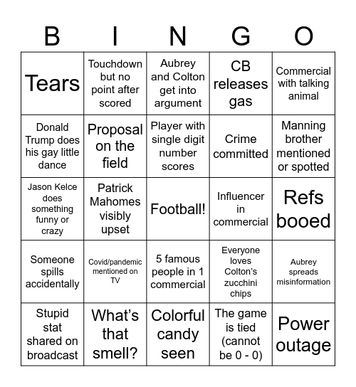 Super Bowl 2025 Bingo Card