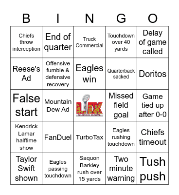 Super Bowl 2025 Bingo Card