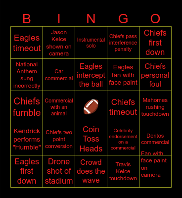 Super Bowl 2025 Bingo Card