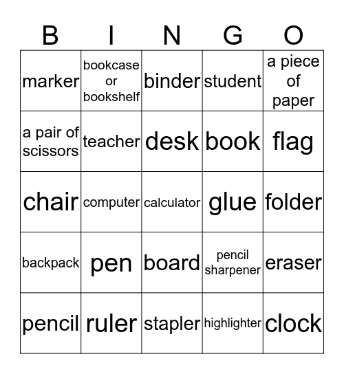 Classroom Tools Bingo Card