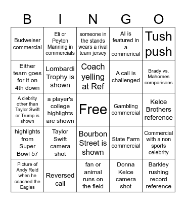 Super Bowl 59 Bingo Card