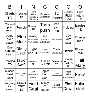 SUPER BOWL 2025 Bingo Card