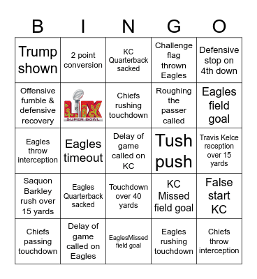 Super Bowl 2025 Bingo Card