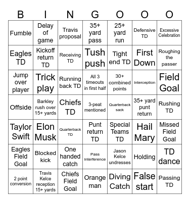 SUPER BOWL 2025 Bingo Card