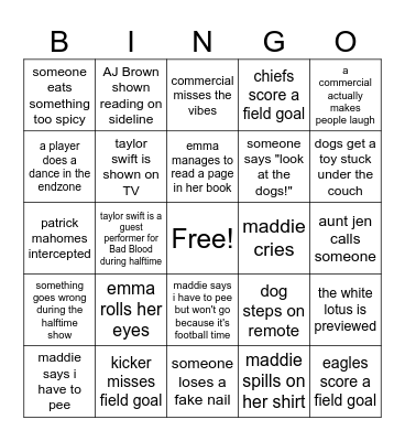 superbowl Bingo Card