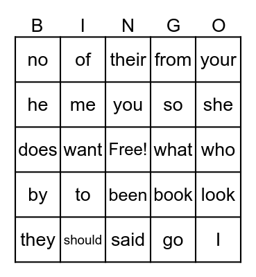 Heart Word Bingo Card