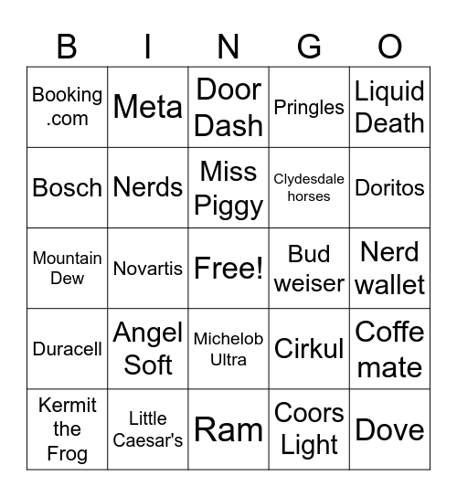SUPERBOWL Commercial Bingo Card