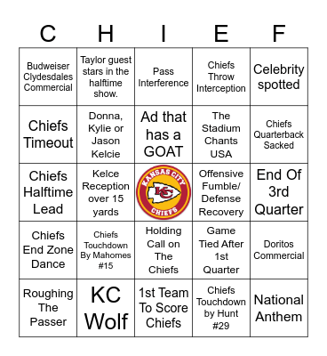 Super Bowl Chiefs vs Eagles 2025 Bingo Card