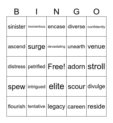 VOCABULARY BINGO Card