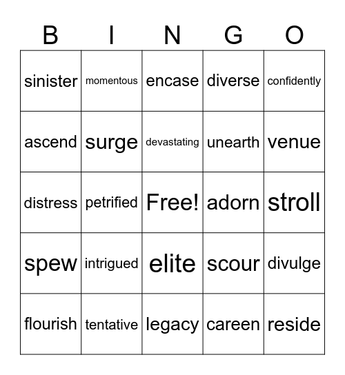 VOCABULARY BINGO Card