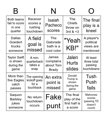 Super Bowl LIX Bingo Card