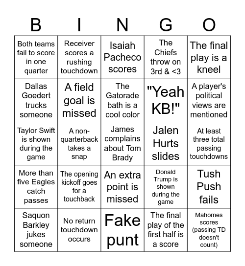Super Bowl LIX Bingo Card