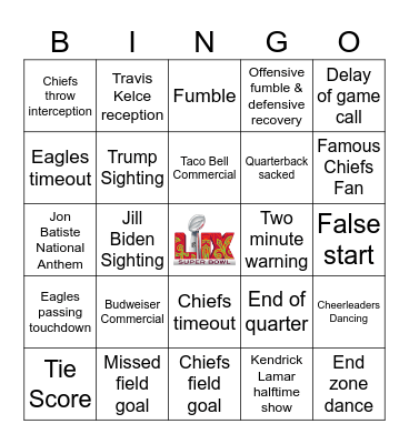 Super Bowl 2025 Bingo Card