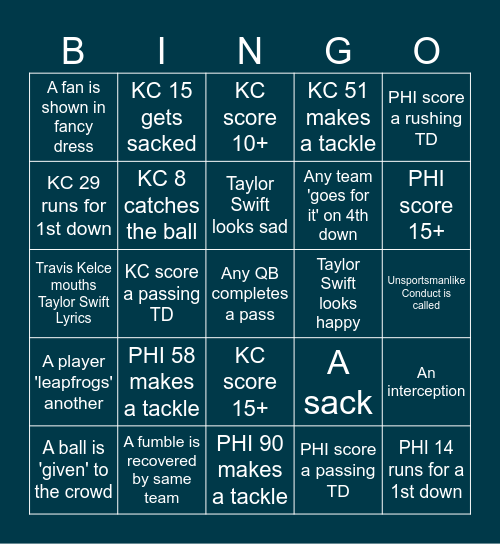 Super Bowl LIX Bingo Card
