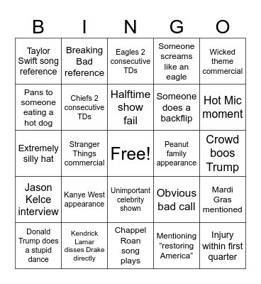 Super Bowl 2025 Bingo Card