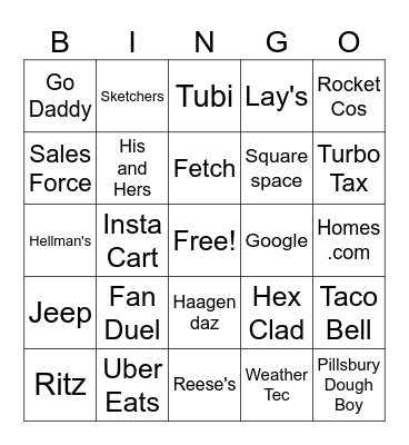 SUPERBOWL Commercial Bingo Card