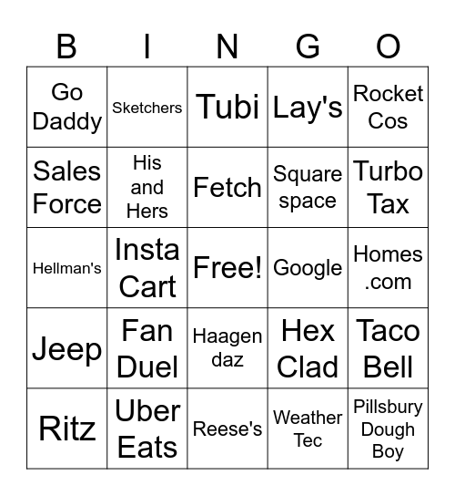 SUPERBOWL Commercial Bingo Card