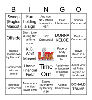 Super Bowl LIX Bingo Card