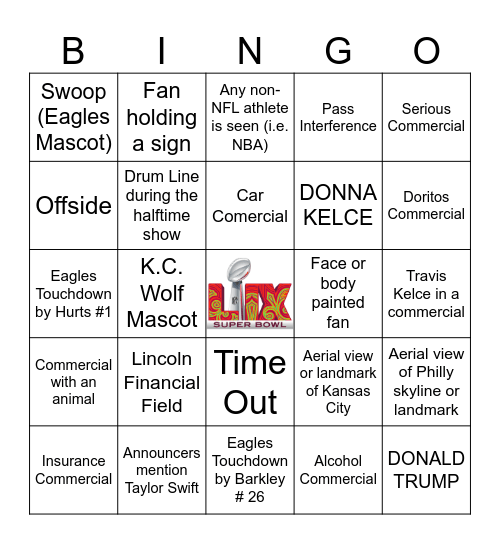 Super Bowl LIX Bingo Card