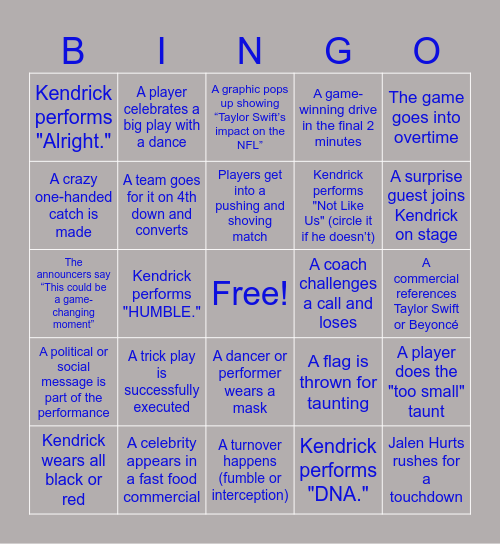 SUPERBOWL BINGO Card