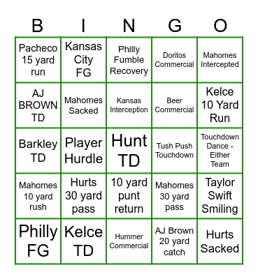 2025 Super Bowl Bingo Card