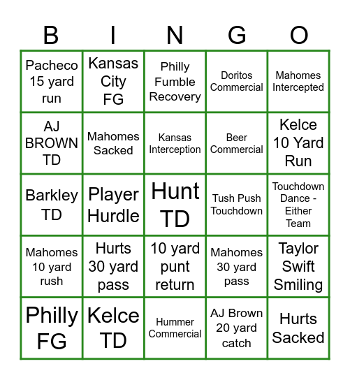 2025 Super Bowl Bingo Card