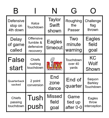 Super Bowl 2025 Bingo Card