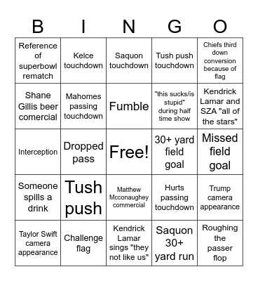 Superbowl LIX Bingo Card