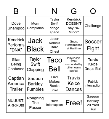 Super Bowl Bingo Card