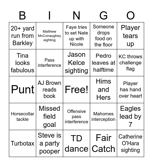 Super Bowl LIX Bingo Card