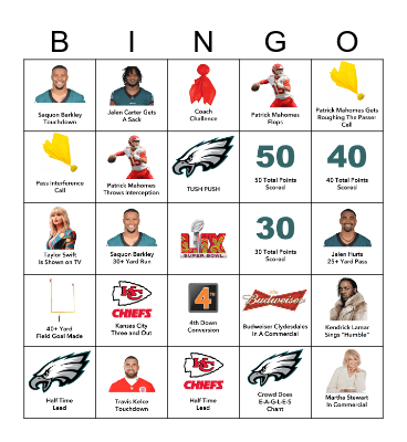 SUPER BOWL Bingo Card