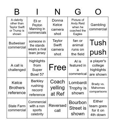 Super Bowl 59 Bingo Card