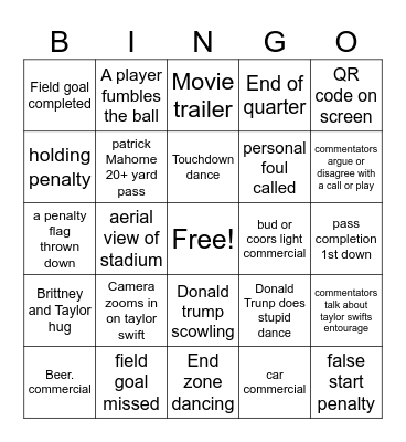 SuperBowl LIX Chiefs vs. Eagles  Bingo Card