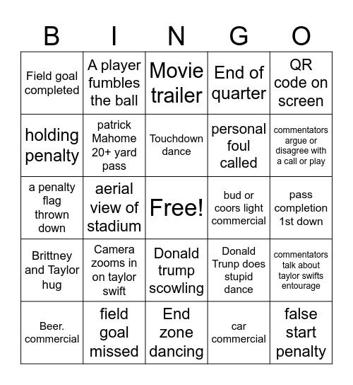 SuperBowl LIX Chiefs vs. Eagles  Bingo Card