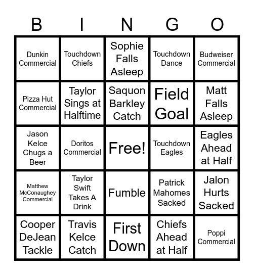 Super Bowl LIX Bingo Card