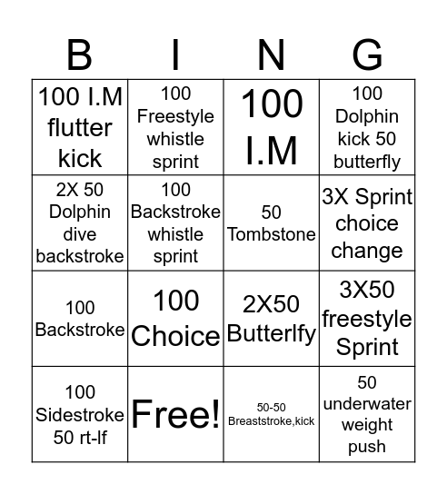 Aqua Boot Camp Bingo Card