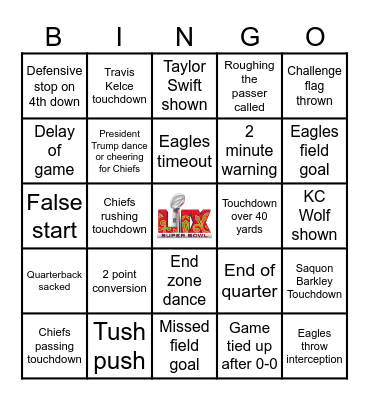 Super Bowl 2025 Bingo Card