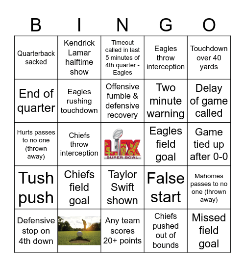 Super Bowl 2025 Bingo Card