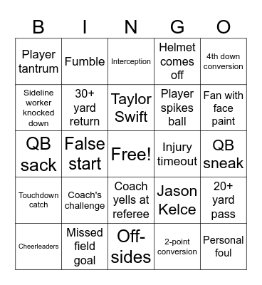 Super Bowl Bingo Card