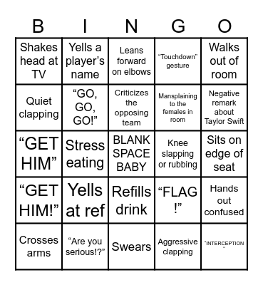 SUPERBOWL BODY LANGUAGE Bingo Card